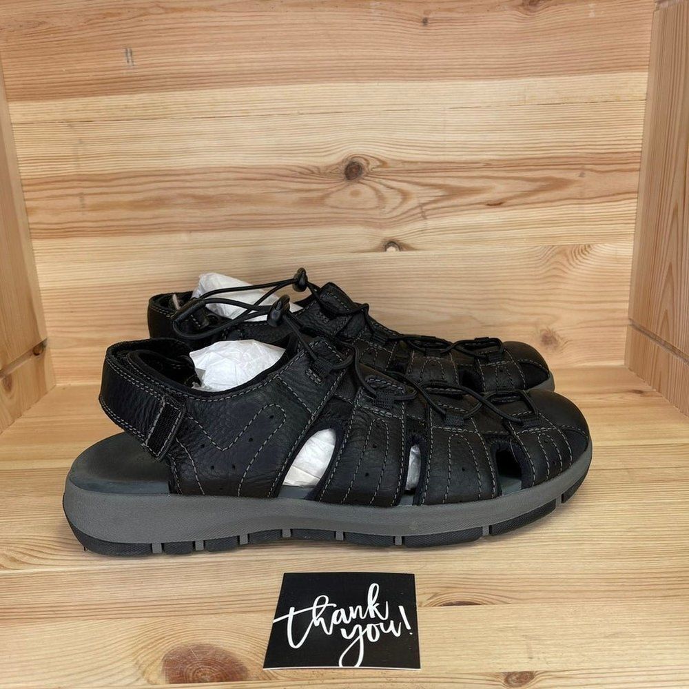 MNs Clarks Black Leather Hiking Sandals Size US 10
